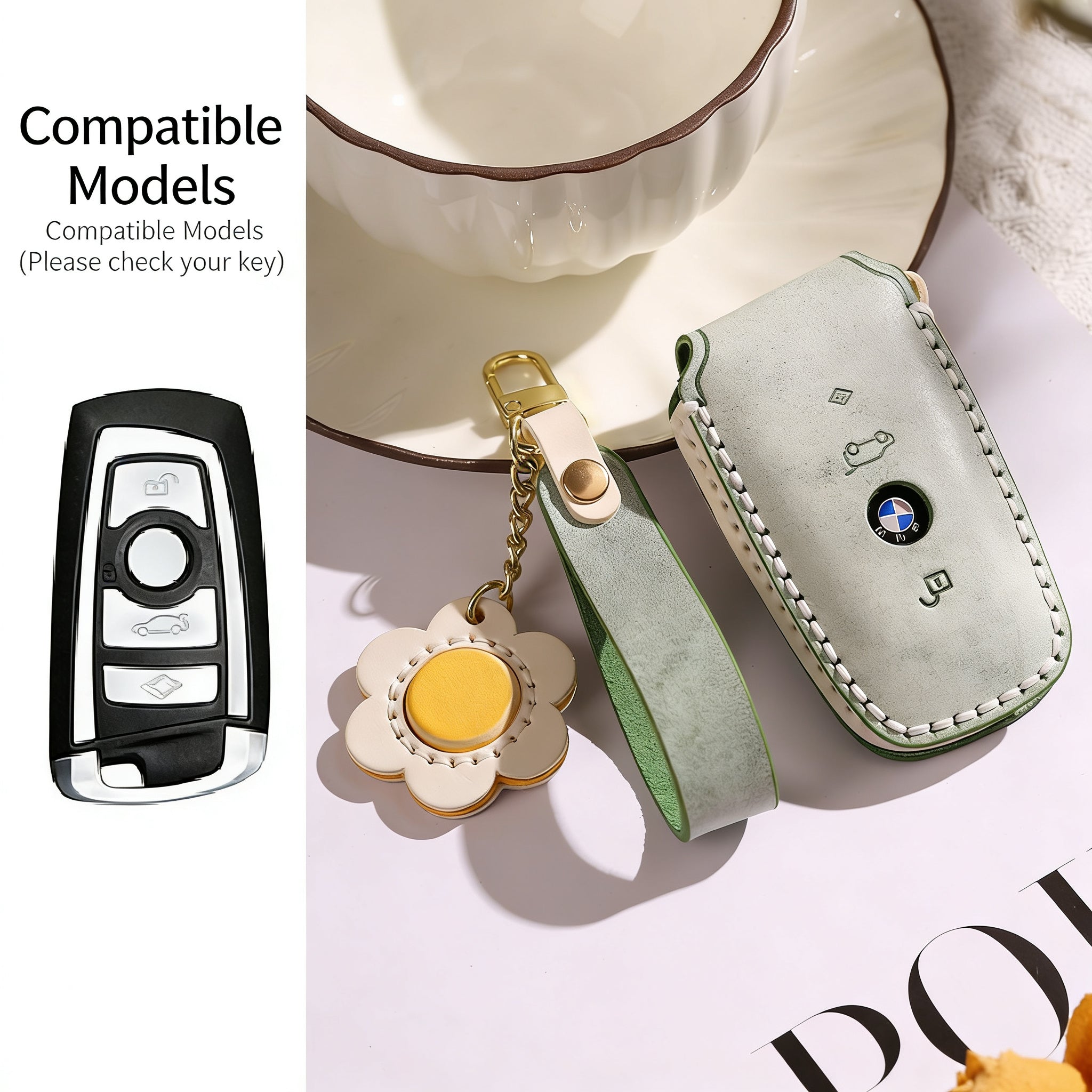 Funda para llaves de cuero auténtico hecha a mano para BMW