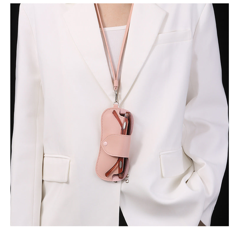 Hochwertiges, handgefertigtes Brillenetui aus Leder mit Umhängeband