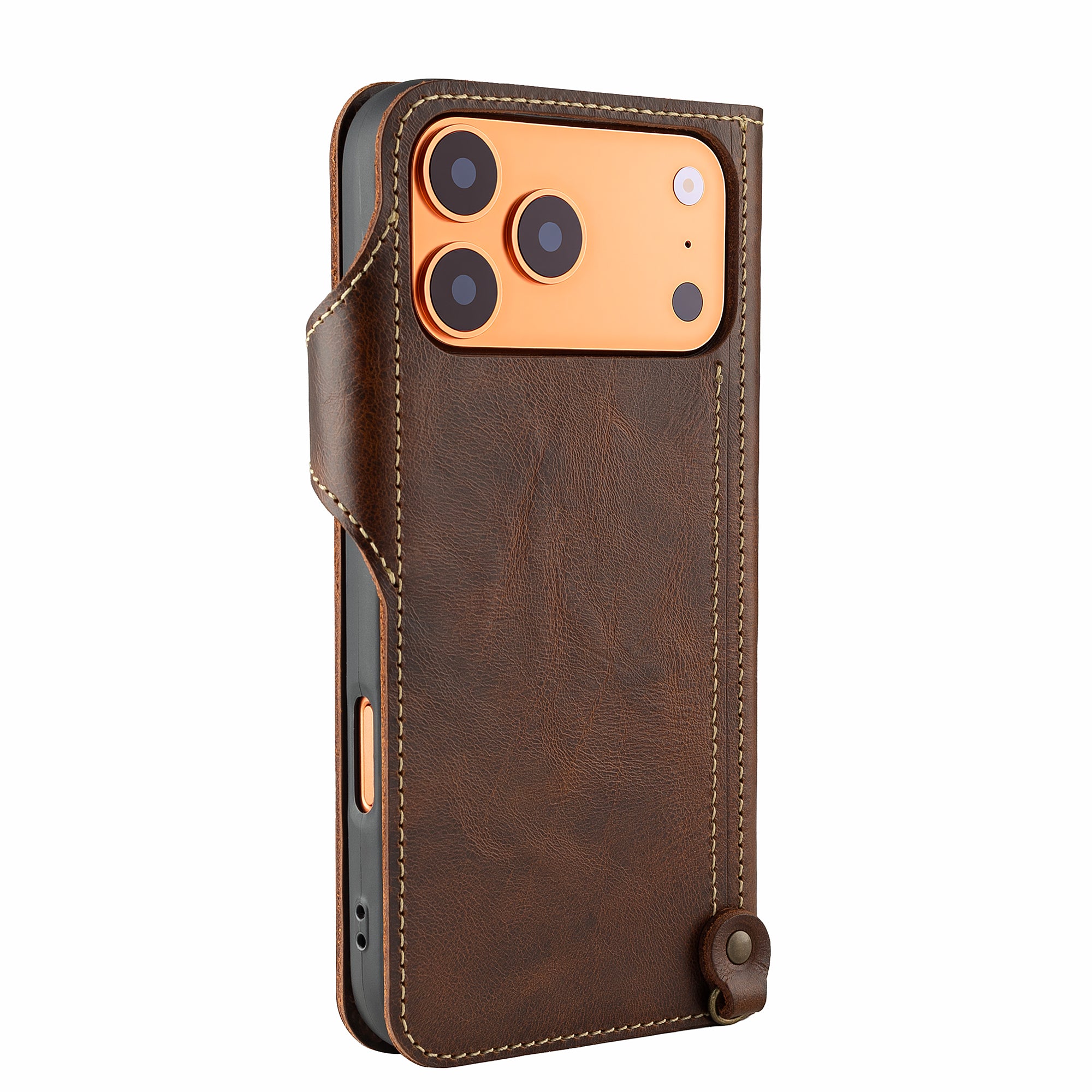 Funda con tapa de cuero genuino para iPhone