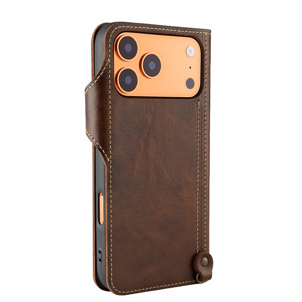 Funda con tapa de cuero genuino para iPhone