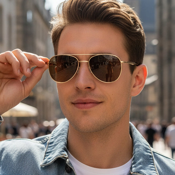 Occhiali da sole in metallo con montatura intera e lenti AC non polarizzate