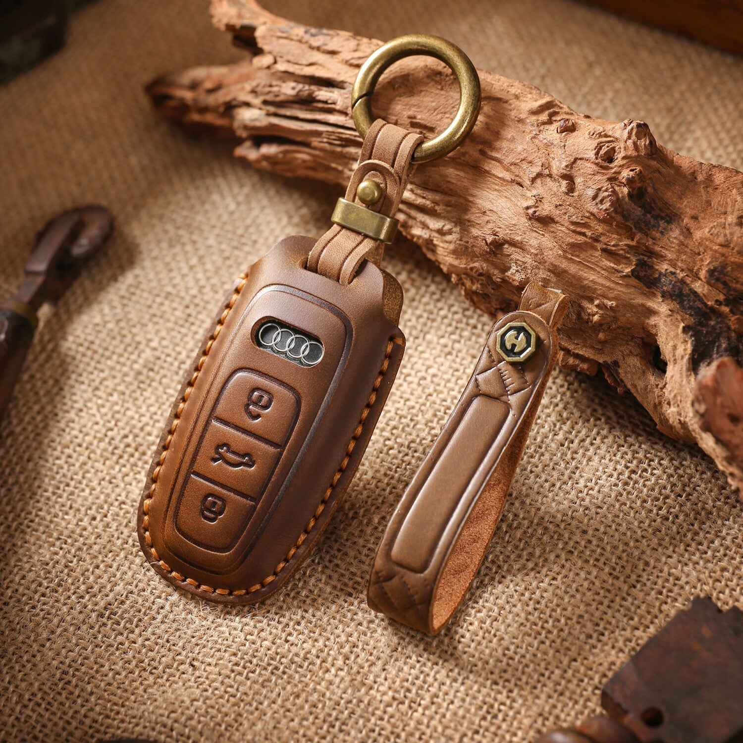 Estuche para llaves Audi de cuero de primera calidad