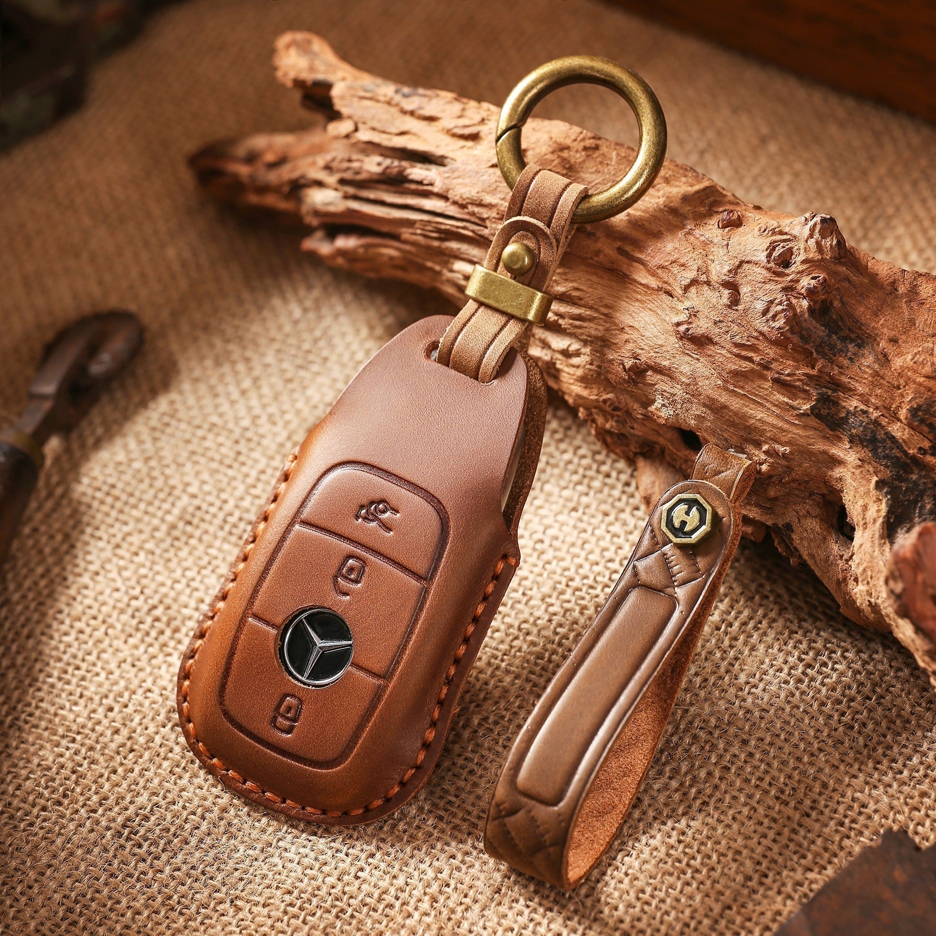Estuche para llaves Mercedes de cuero de primera calidad