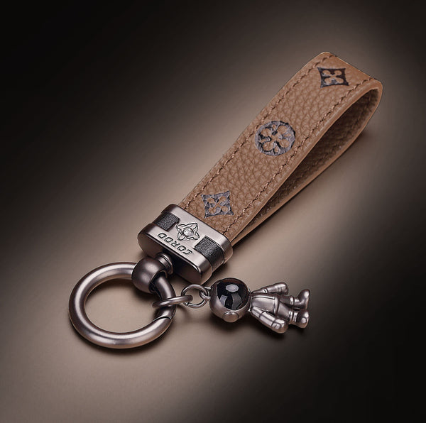 Genuine Leather Luxury Car Astronaut Keychain