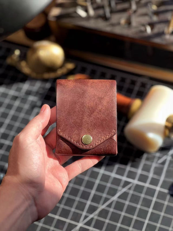 Slim Leather Wallet with Pen Slot – Handcrafted Full-Grain EDC Wallet
