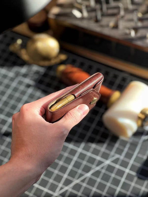 Slim Leather Wallet with Pen Slot – Handcrafted Full-Grain EDC Wallet