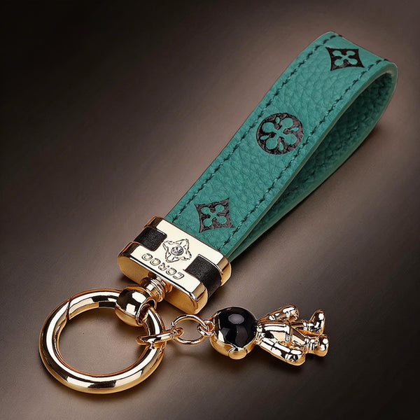 Genuine Leather Luxury Car Astronaut Keychain