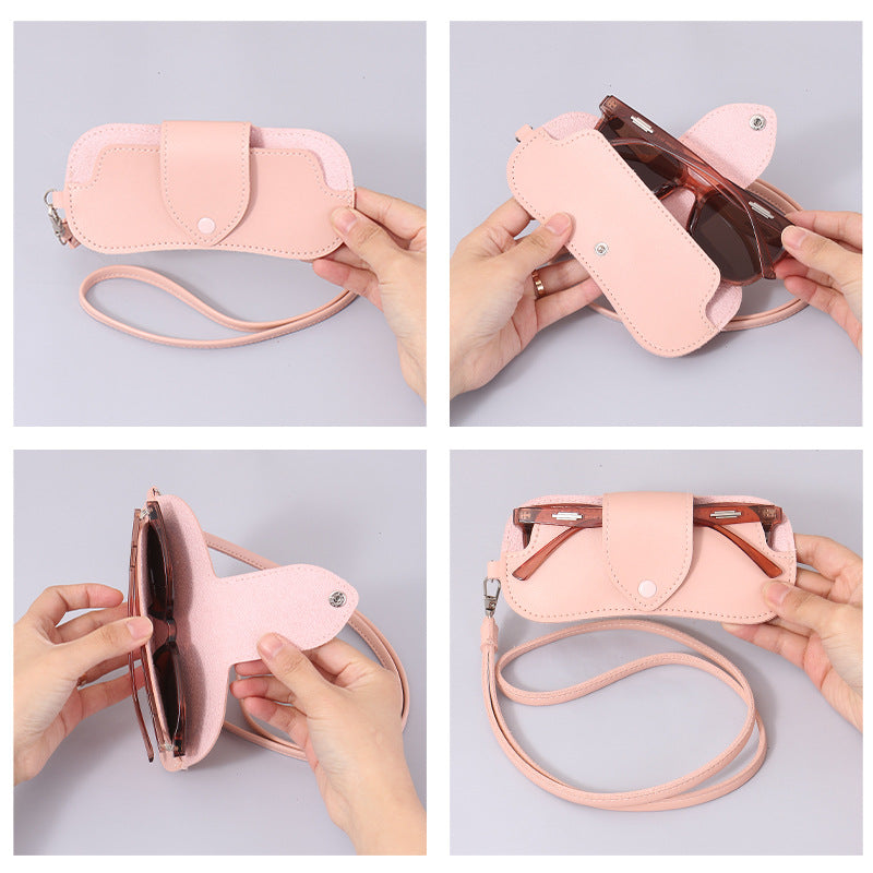 Hochwertiges, handgefertigtes Brillenetui aus Leder mit Umhängeband