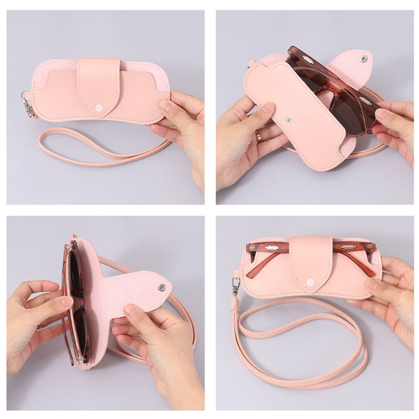 Hochwertiges, handgefertigtes Brillenetui aus Leder mit Umhängeband