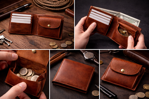 Handgemaakte volnerf lederen tweevoudige portemonnee