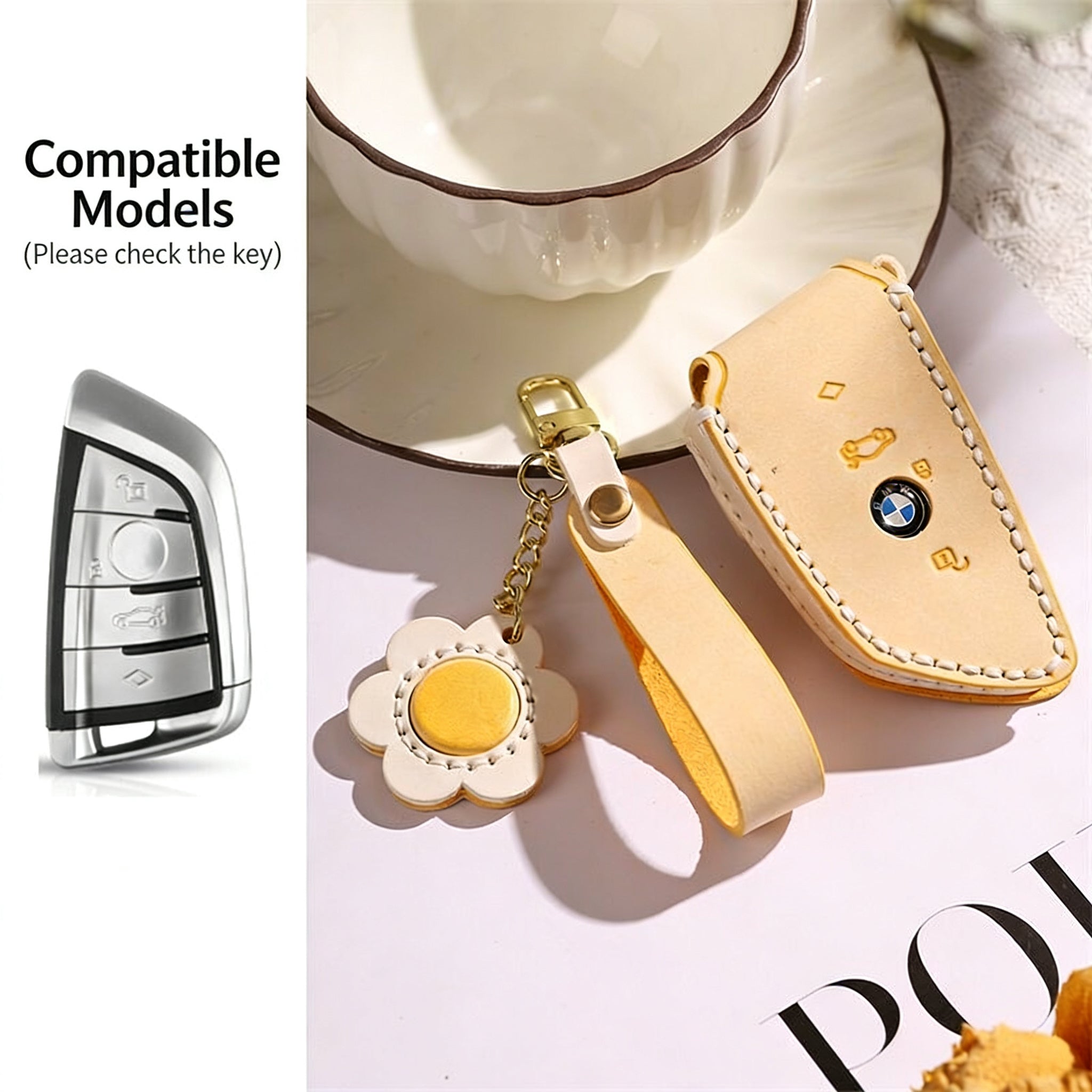 Funda para llaves de cuero auténtico hecha a mano para BMW