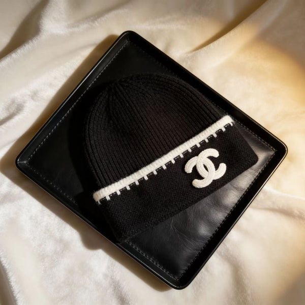 Black and white two-tone knit hat