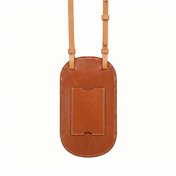 Mála fón leathair lámhdhéanta le strap ghualainn