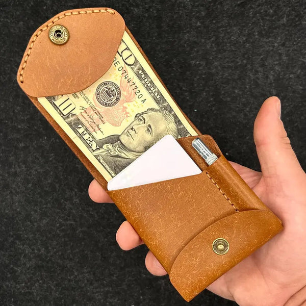 Kakavy Slim Leather Wallet with Pen Slot - Handcrafted Full-Grain EDC Wallet detail image 2