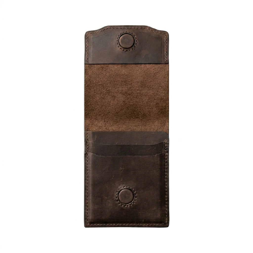 Vintage handgemaakte volnerf leren portemonnee met drukknopen