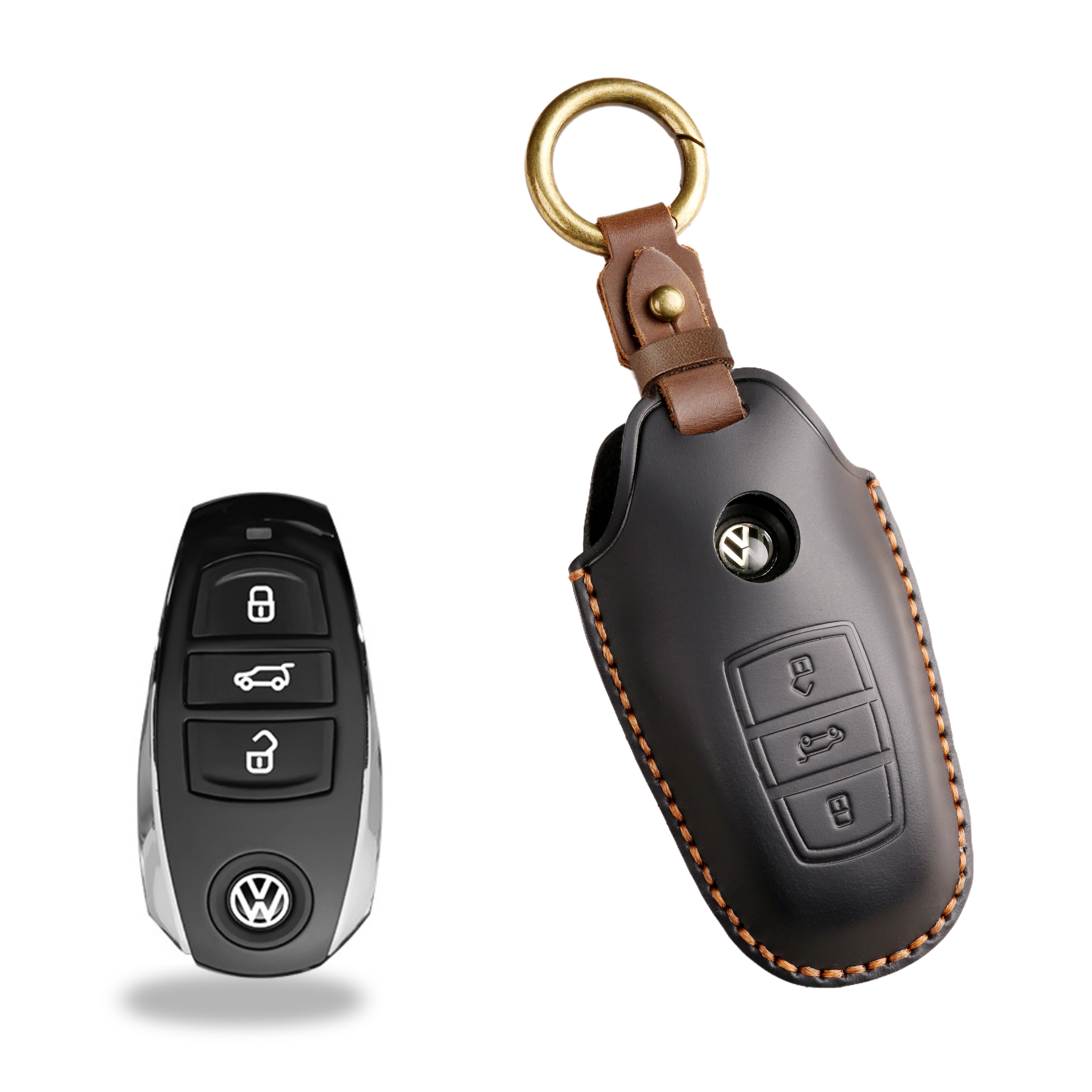Estuche para llaves Volkswagen de cuero de primera calidad
