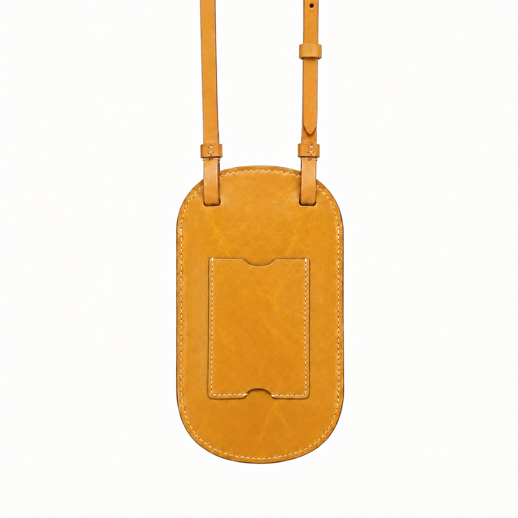 Mála fón leathair lámhdhéanta le strap ghualainn